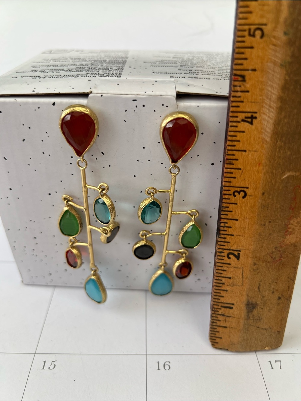 Gold Multi-Stone Teardrop Dangle Earrings - Colorful Gem Accent